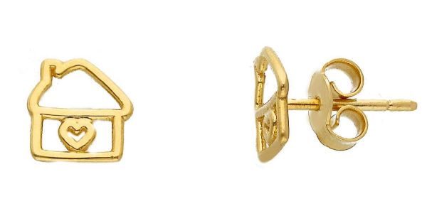 Imagen de Pendiente Casa y Corazón de hilo oro amarillo 18k