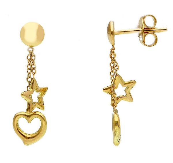 Picture of 18k yellow gold wire Heart & Star Earring