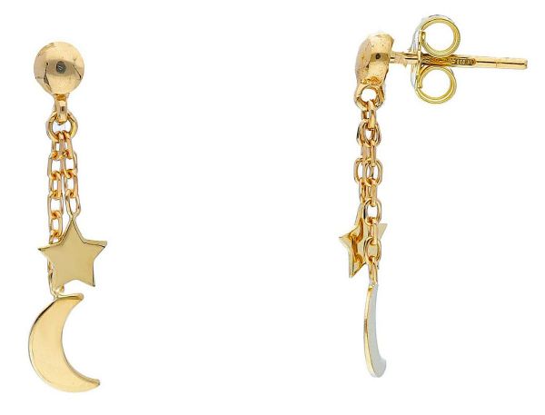 Imagen de Pendiente colgante Luna y Estrella oro amarillo 18k