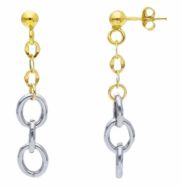 Imagen de Pendiente malla fantasía oro amarillo / blanco 9k