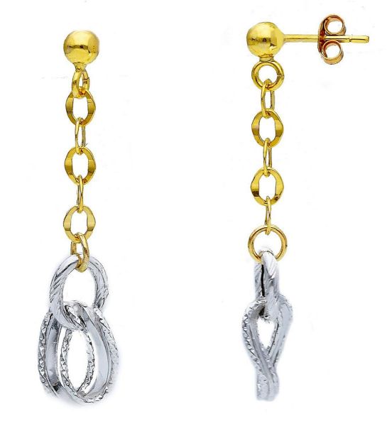 Imagen de Pendiente malla fantasía oro amarillo / blanco 9k