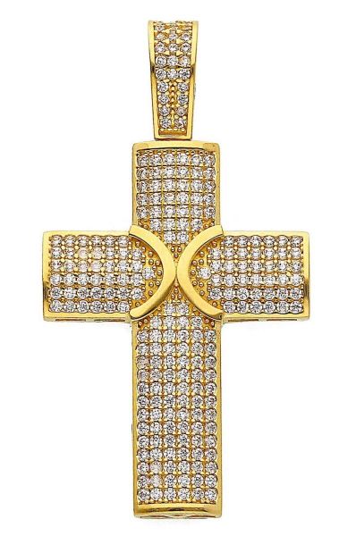 Imagen de Cruz de circones blancos oro amarillo 18k para hombre