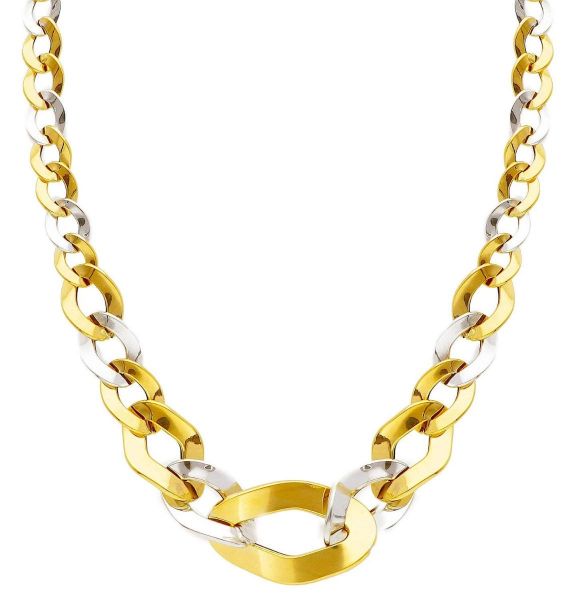 Immagine di Girocollo maglia Groumette oro bicolor 18k | 45 cm