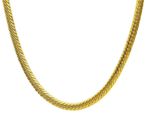 Picture of 18k yellow gold flat Snake link linear Necklace | 45 cm