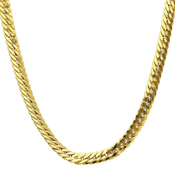 Picture of 18k yellow gold flat Cuban link Necklace | 45 cm