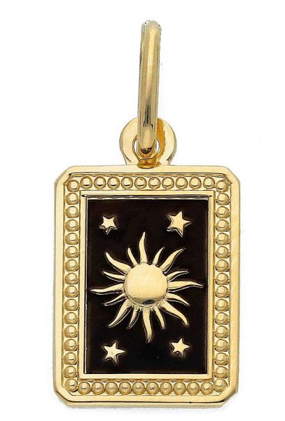 Picture of Solid 18k yellow gold Sun and Stars black Pendant
