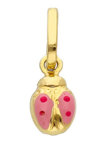 Picture of Pink enamel Ladybug Pendant 18k yellow gold