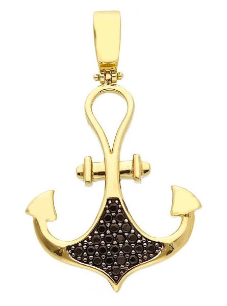 Imagen de Colgante para hombre Ancla oro amarillo 18k y circones negros