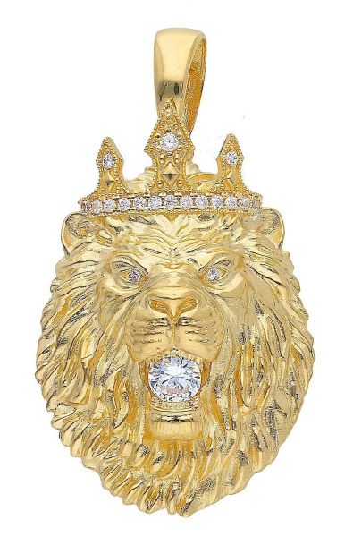 Immagine di Ciondolo Leone oro giallo 18k e zirconi uomo