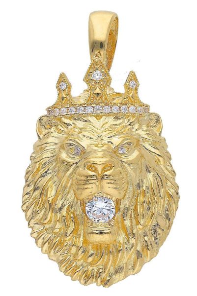 Immagine di Ciondolo Leone oro giallo 18k e zirconi uomo