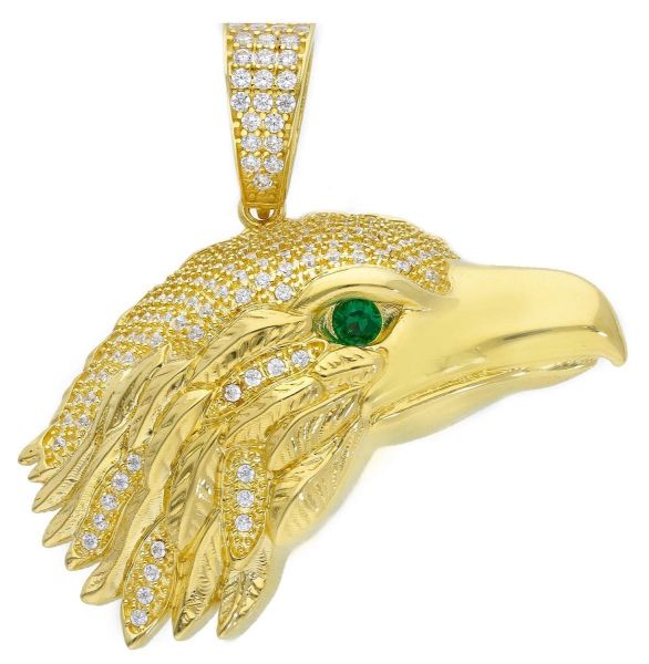 Immagine di Ciondolo Testa d'Aquila oro giallo 18k zirconi uomo