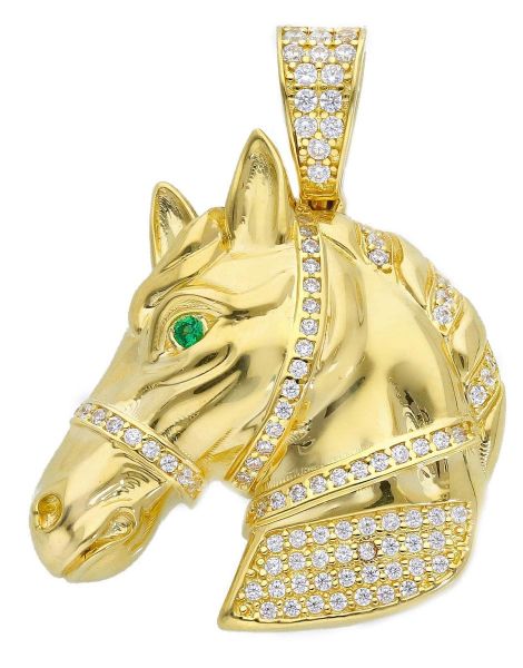 Picture of 18k yellow gold and zircons men's Horse Head Pendant
