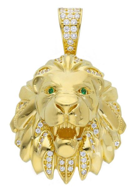 Immagine di Ciondolo Testa di Leone oro giallo 18k e zirconi uomo