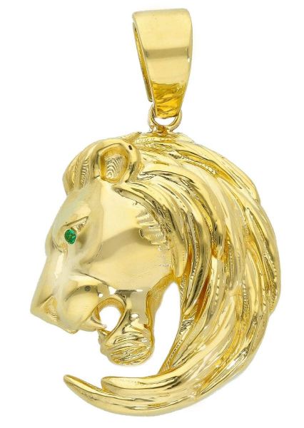 Immagine di Ciondolo Testa di Leone oro giallo 18k e zirconi uomo