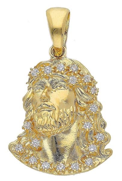 Immagine di Ciondolo Volto Santo di Gesù oro giallo 18k e zirconi
