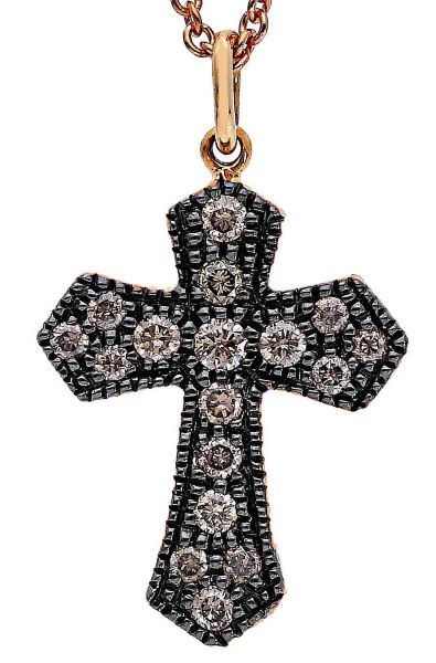 Imagen de Cruz de pavè de brillantes brown oro rosa 18k
