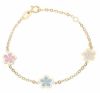 Imagen de Pulsera niña 3 Flores oro amarillo 18k y esmalte | 14 cm