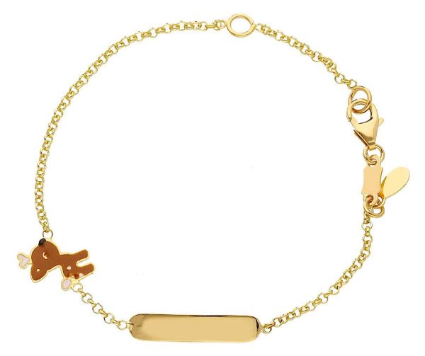 Imagen de Pulsera niña Bambi oro 18k esmalte | Tag personalizable | 12+2 cm