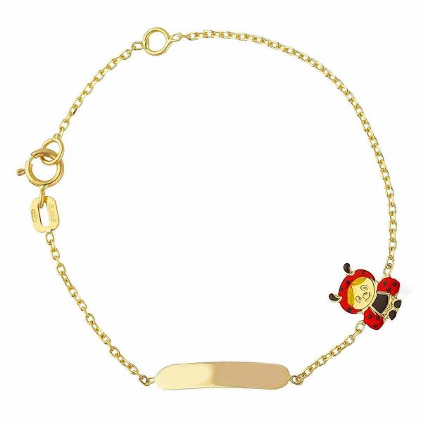 Immagine di Bracciale bimba Coccinella oro giallo 18k smalto | Tag personalizzato | 14 cm 