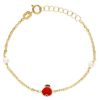 Imagen de Pulsera niña Mariquita oro amarillo 18k esmalte y perlas | 16 cm