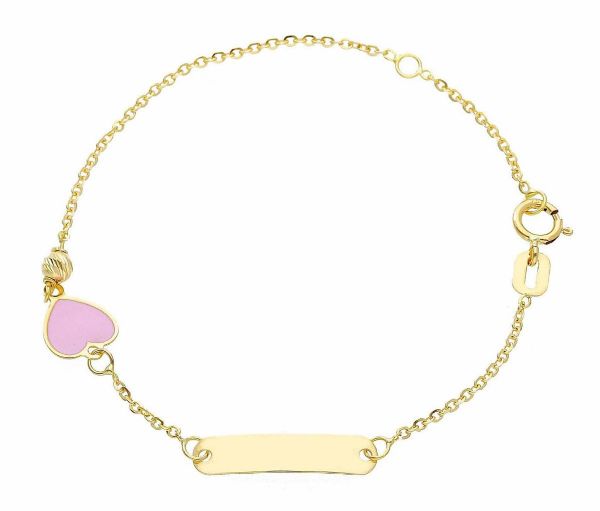 Imagen de Pulsera niña Corazón oro amarillo 18k esmalte rosa | 14 cm