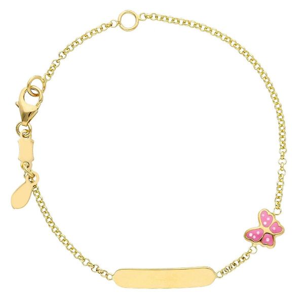 Imagen de Pulsera niña Mariposa oro 18k esmalte | Tag personalizado | 14 cm