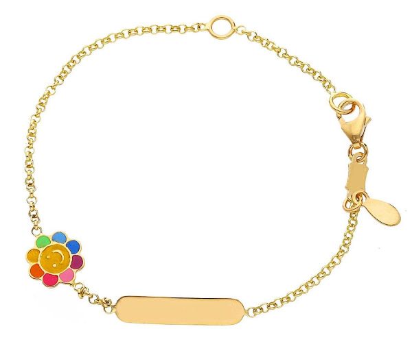 Picture of Enamel Flower Rainbow Bracelet for girls | 18k gold | Custom Tag | 12+2 cm