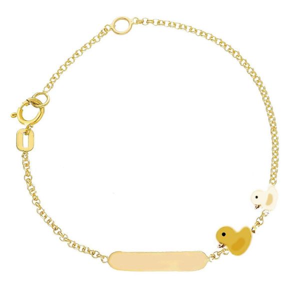 Imagen de Pulsera niña Gatitos oro amarillo 18k | Tag personalizable | 12+2 cm
