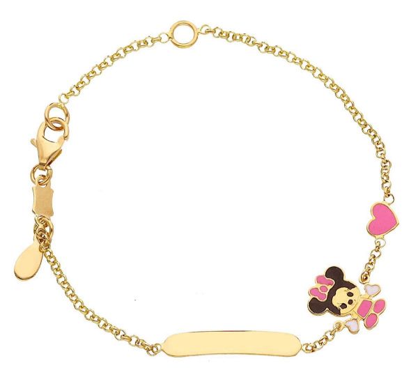 Imagen de Pulsera niña Minnie oro 18k esmalte | Tag personalizado | 12+2 cm