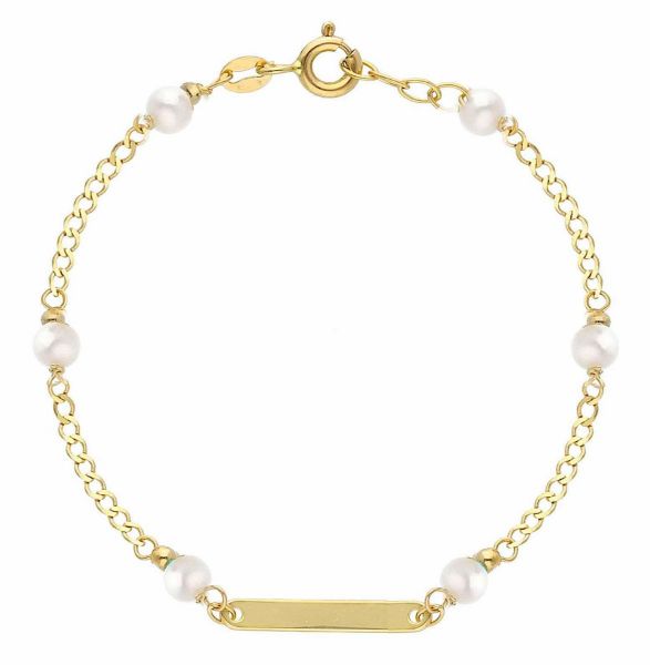 Picture of 18k yellow gold synthetic pearls Bracelet for girls | Custom Tag | 14 cm