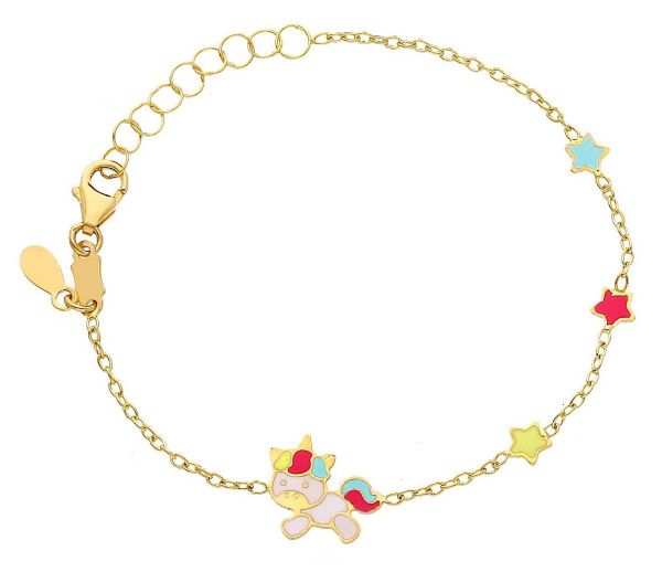 Imagen de Pulsera niña Unicornio oro amarillo 18k y esmalte | 12+2 cm
