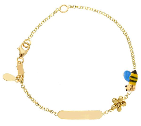 Imagen de Pulsera Abeja y Flor oro 18k y esmalte | Tag personalizable | 12+2 cm