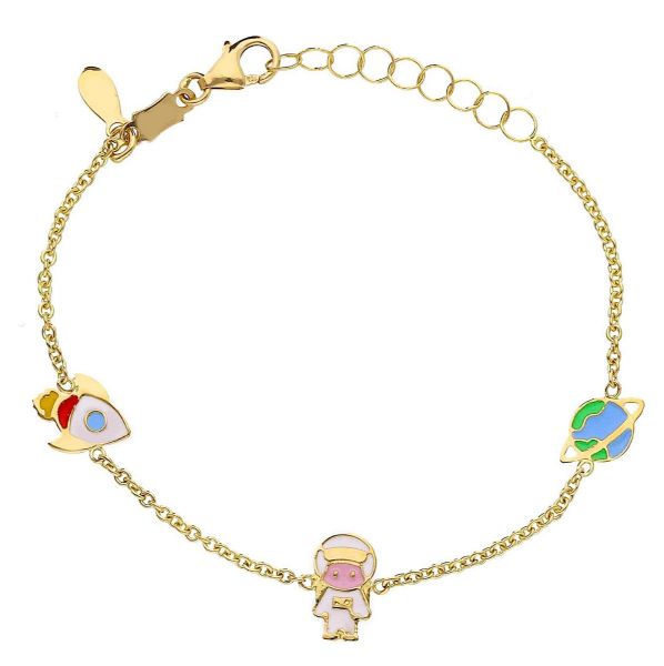 Picture of Enamel Astronaut Rocket & Heart Bracelet | 18k gold | 14 cm