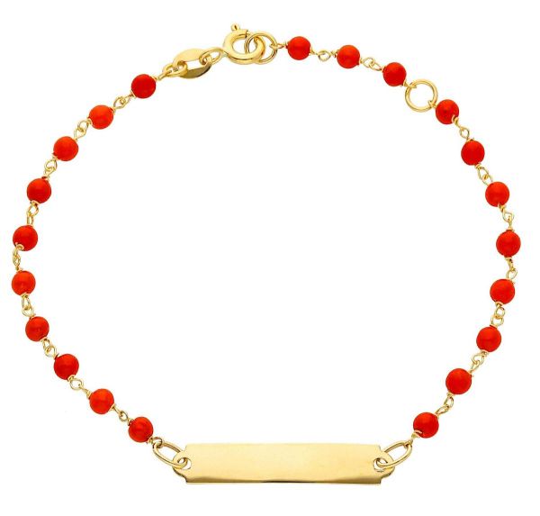 Immagine di Bracciale baby oro giallo 18k corallo | Tag personalizzato | 17,5 cm 