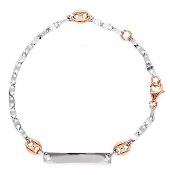 Imagen de Pulsera de oro bicolor 18k | Tag personalizado | 15 cm