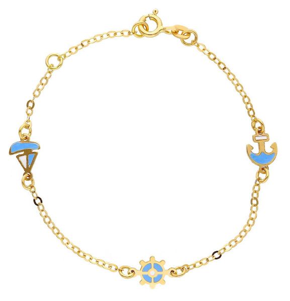 Imagen de Pulsera Barco Ancla y Timón oro amarillo 18k esmalte | 14+2 cm