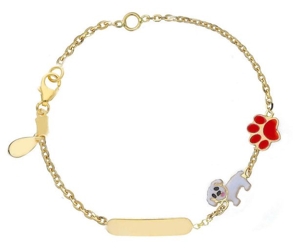 Picture of Enamel Dog & Paw Bracelet | 18k gold | Custom Tag | 14 cm