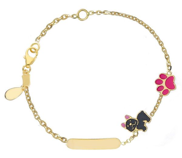 Picture of Enamel Dog & Paw Bracelet | 18k gold | Custom Tag | 14 cm