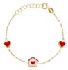 Immagine di Bracciale Casetta e Cuori oro giallo 18k e smalto | 16 cm 