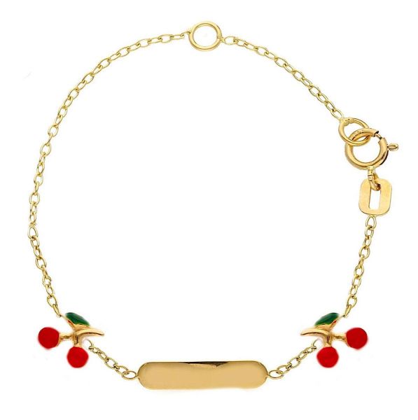Imagen de Pulsera Cerezas oro 18k esmalte | Tag personalizable | 16 cm