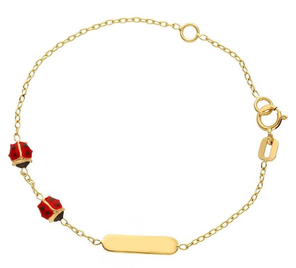 Imagen de Pulsera Mariquita oro 18k esmalte | Tag personalizado | 14,5 cm