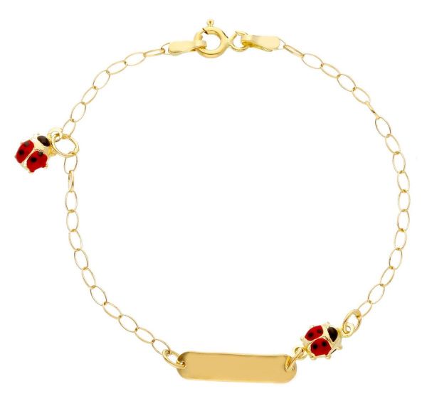 Immagine di Bracciale Coccinella oro giallo 18k smalto | Tag personalizzato | 15,5 cm 