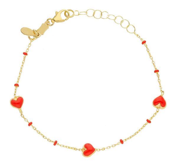 Imagen de Pulsera Corazones oro amarillo 18k y esmalte | 12+2 cm