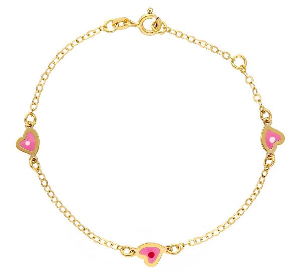 Imagen de Pulsera Corazones oro amarillo 18k y esmalte | 14+2 cm
