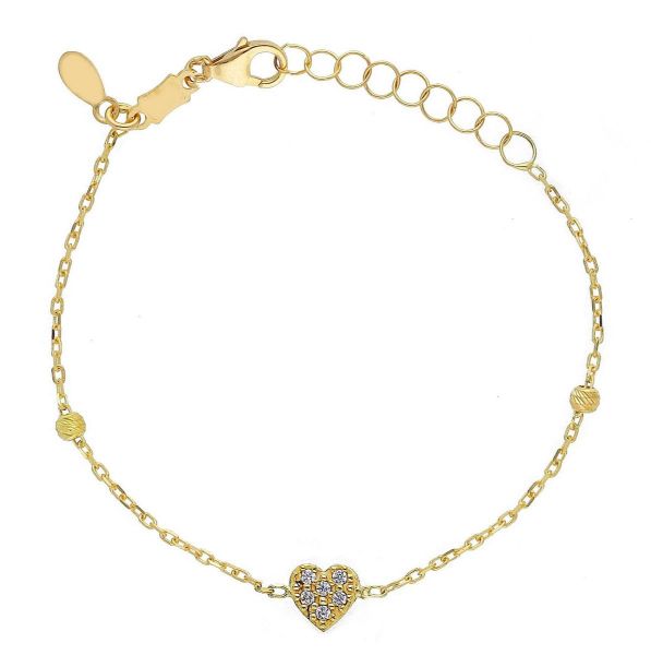 Immagine di Bracciale Cuori oro giallo 18k e zirconi | 12+2 cm 