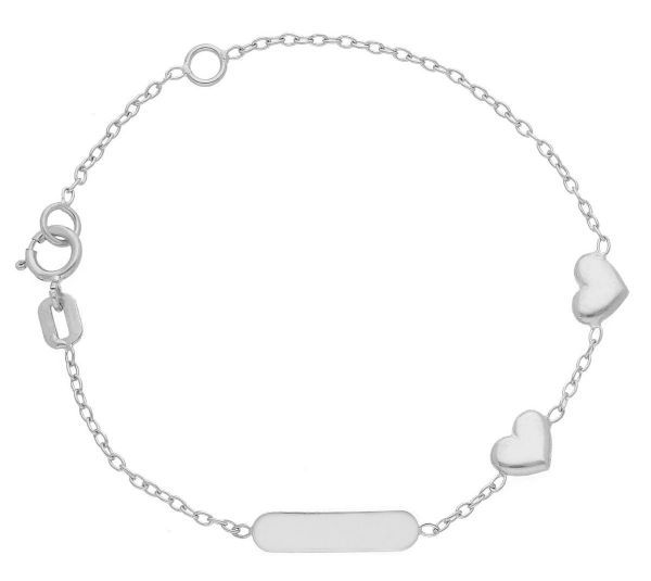 Immagine di Bracciale Cuoricini oro bianco 18k | Tag personalizzato | 14,5 cm 
