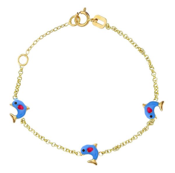 Imagen de Pulsera Delfines oro amarillo 18k y esmalte | 12+2 cm