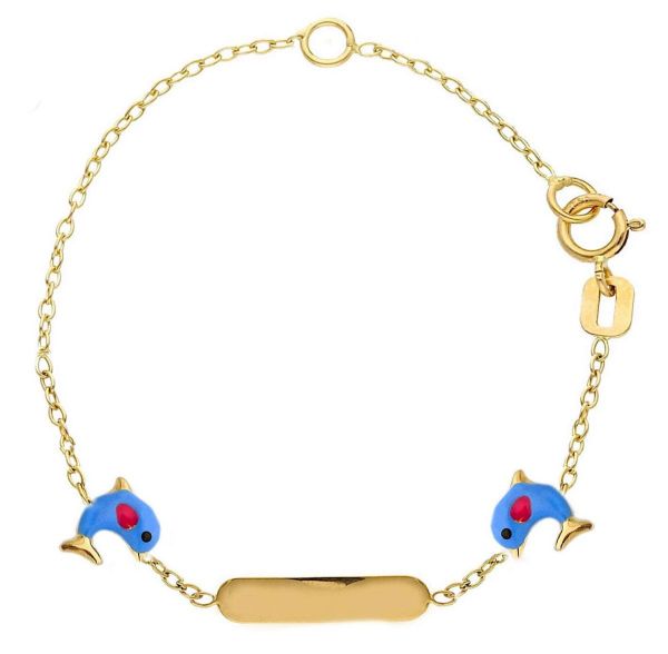 Imagen de Pulsera Delfines oro 18k esmalte | Tag personalizable | 16 cm