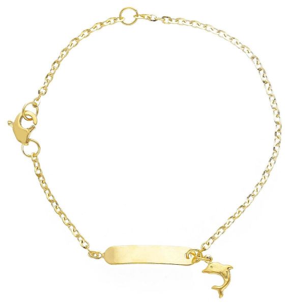 Immagine di Bracciale Delfino junior oro giallo 9k | Tag personalizzato | 12+3 cm