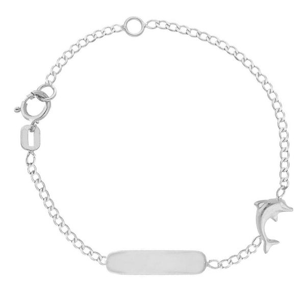 Imagen de Pulsera Delfín oro blanco 18k | Placa personalizable | 12+2 cm